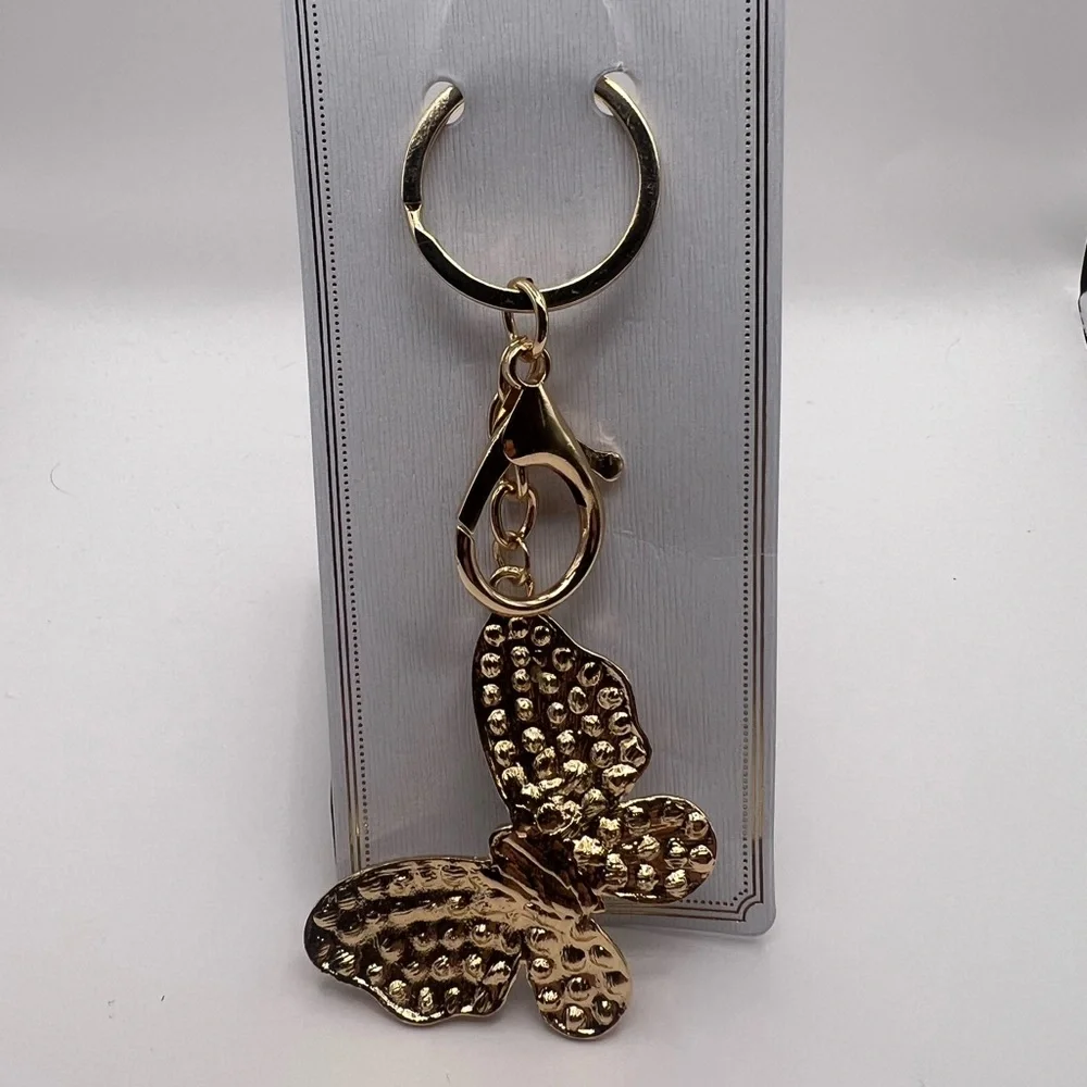 Brand New Gold Butterfly Keychain Faux Pearls and lots of Sparkle